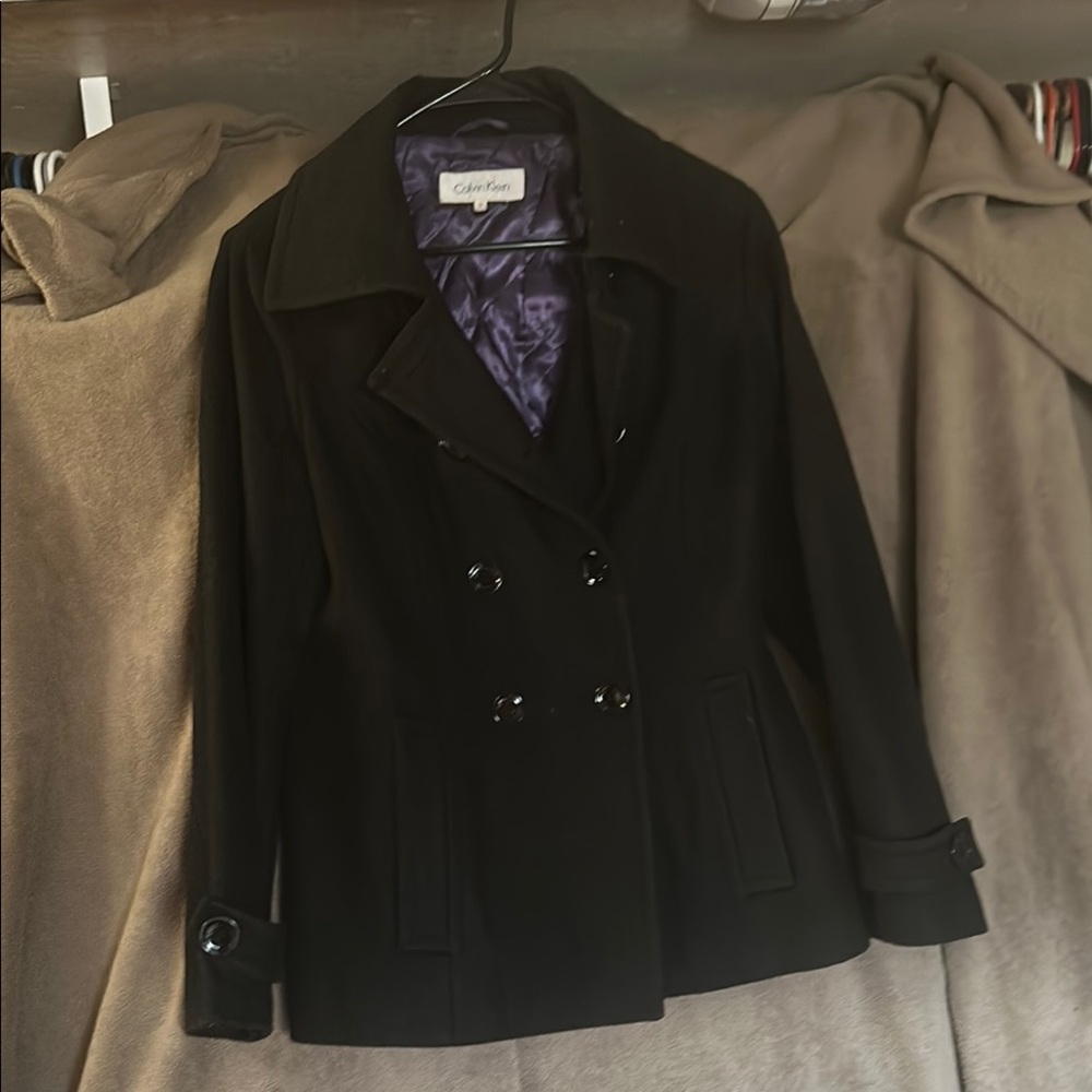 Calvin Klein Black Coat with Purple Interior